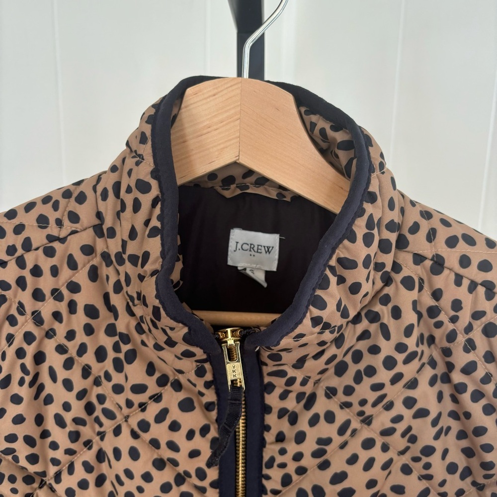 J Crew Factory Cheetah Animal Print Quilted Puffer Vest Snap Pockets Women's S
